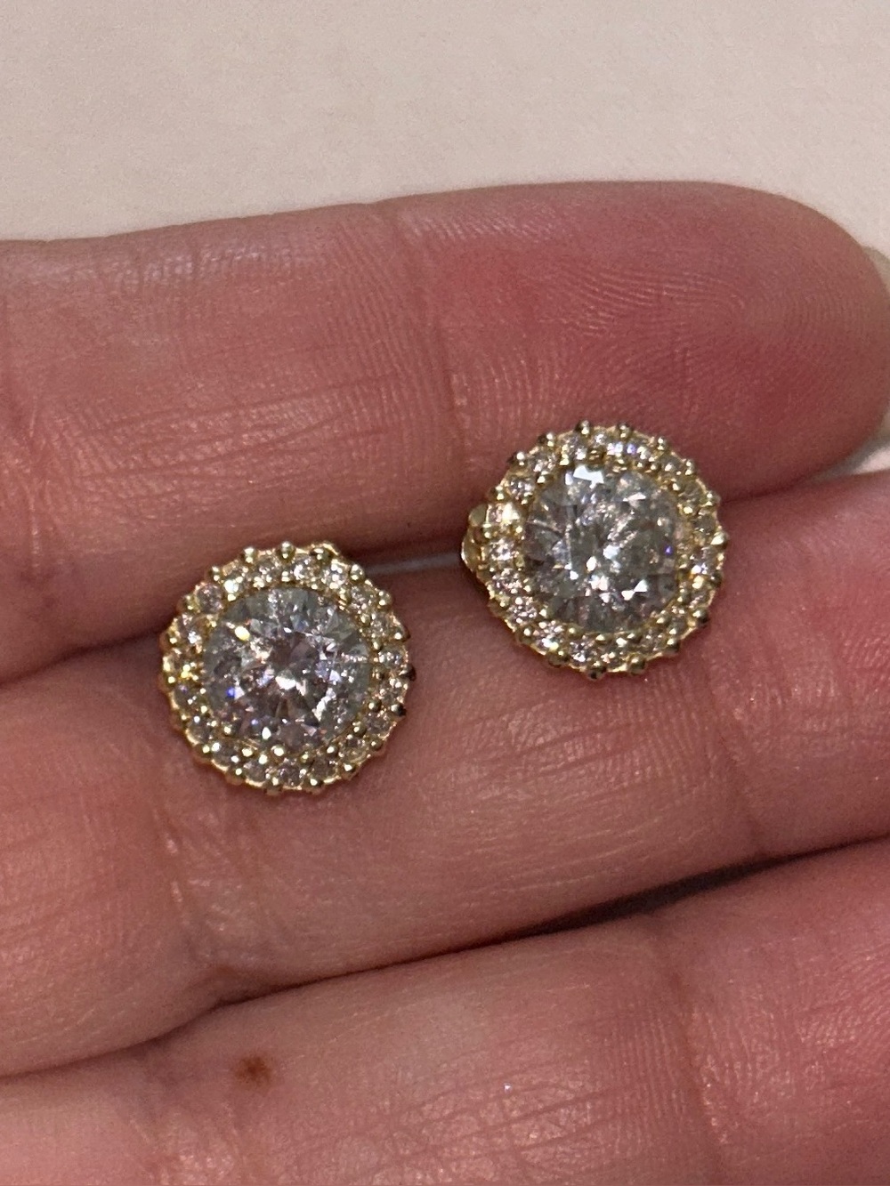 Gold Plated Sterling Silver Classic Round Halo Stud Earrings
